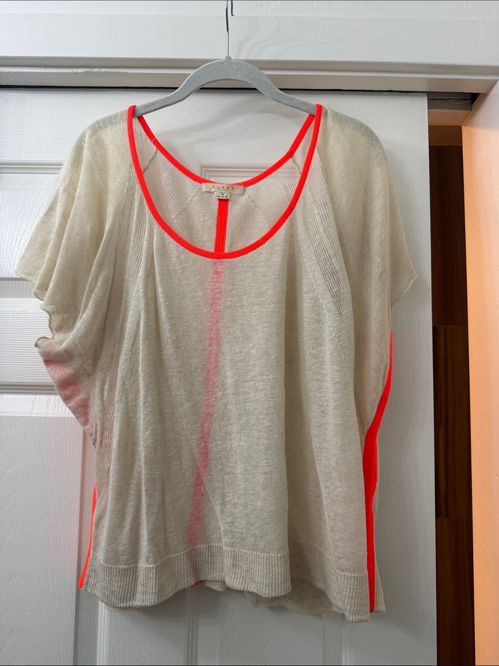 Duffy Light Cream Knit Top with Neon Orange Trim - Women